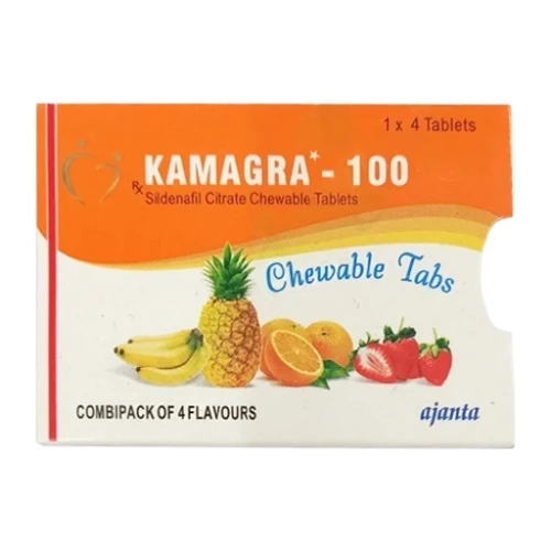 Kamagra 100mg Chewable Tablets (Banana, Pineapple, Strawberry & Orange flavors)